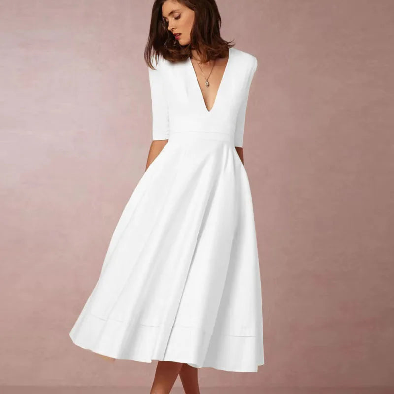 Azmira – Robe midi élégante à coupe trapèze