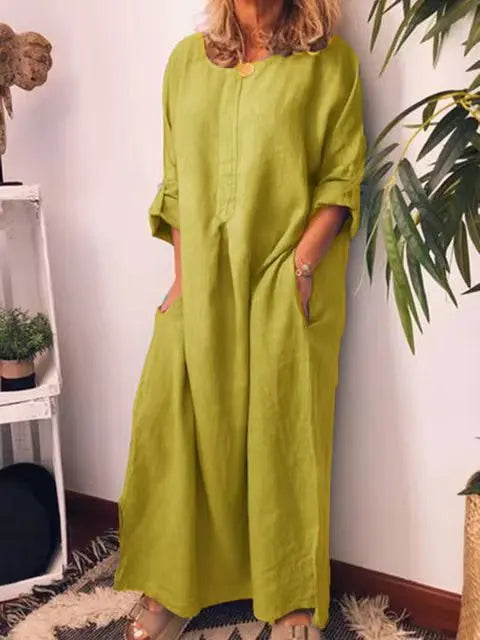 Malory - Robe longue vintage en coton et lin