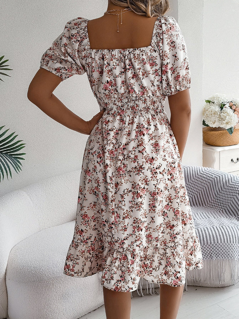 Vivian - Robe fleurie féminine à manches bouffantes