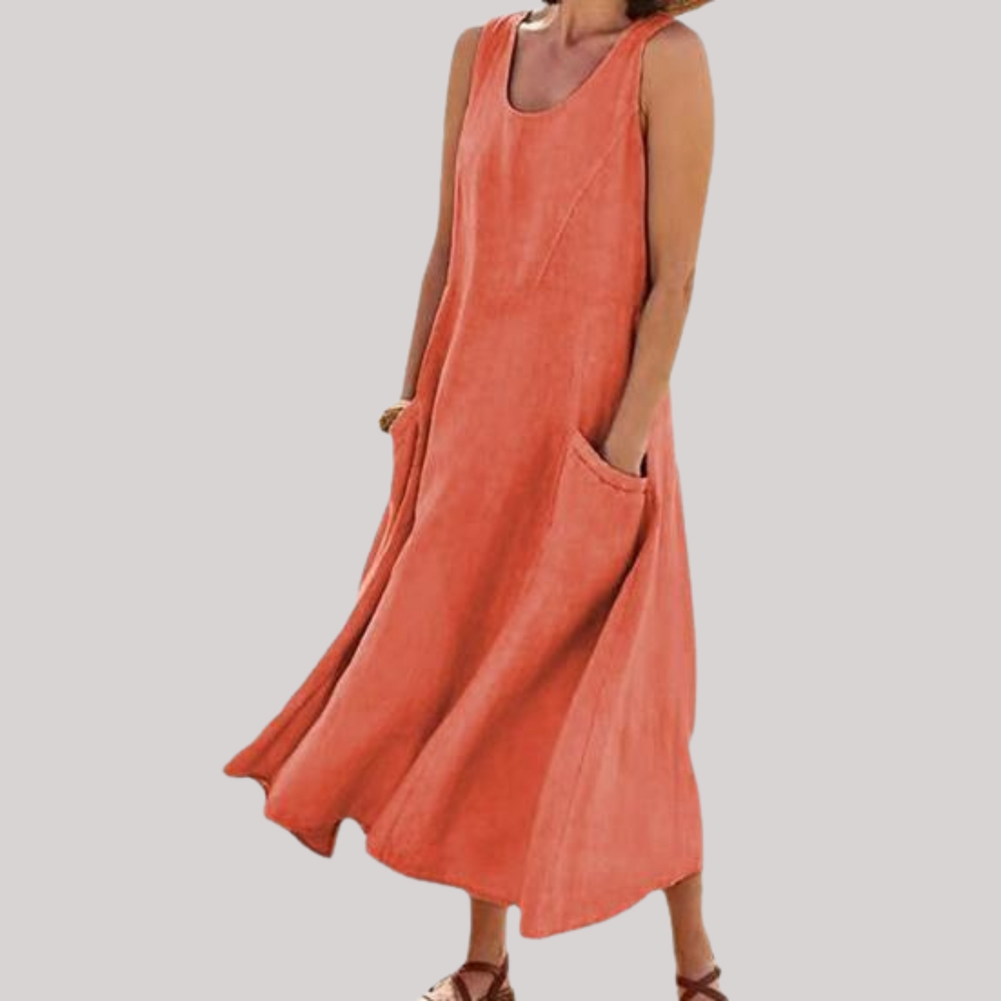 Jolie – Robe midi sans manches en coton et lin