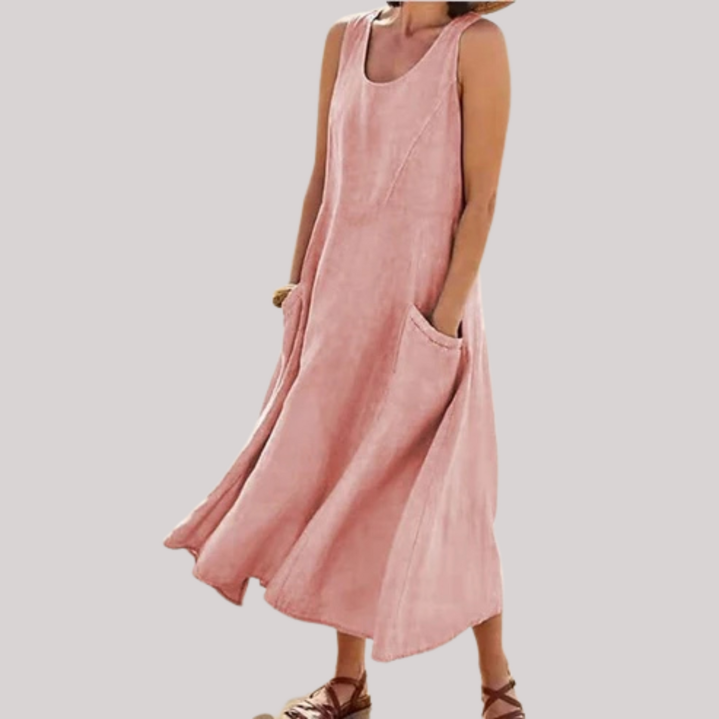 Jolie – Robe midi sans manches en coton et lin