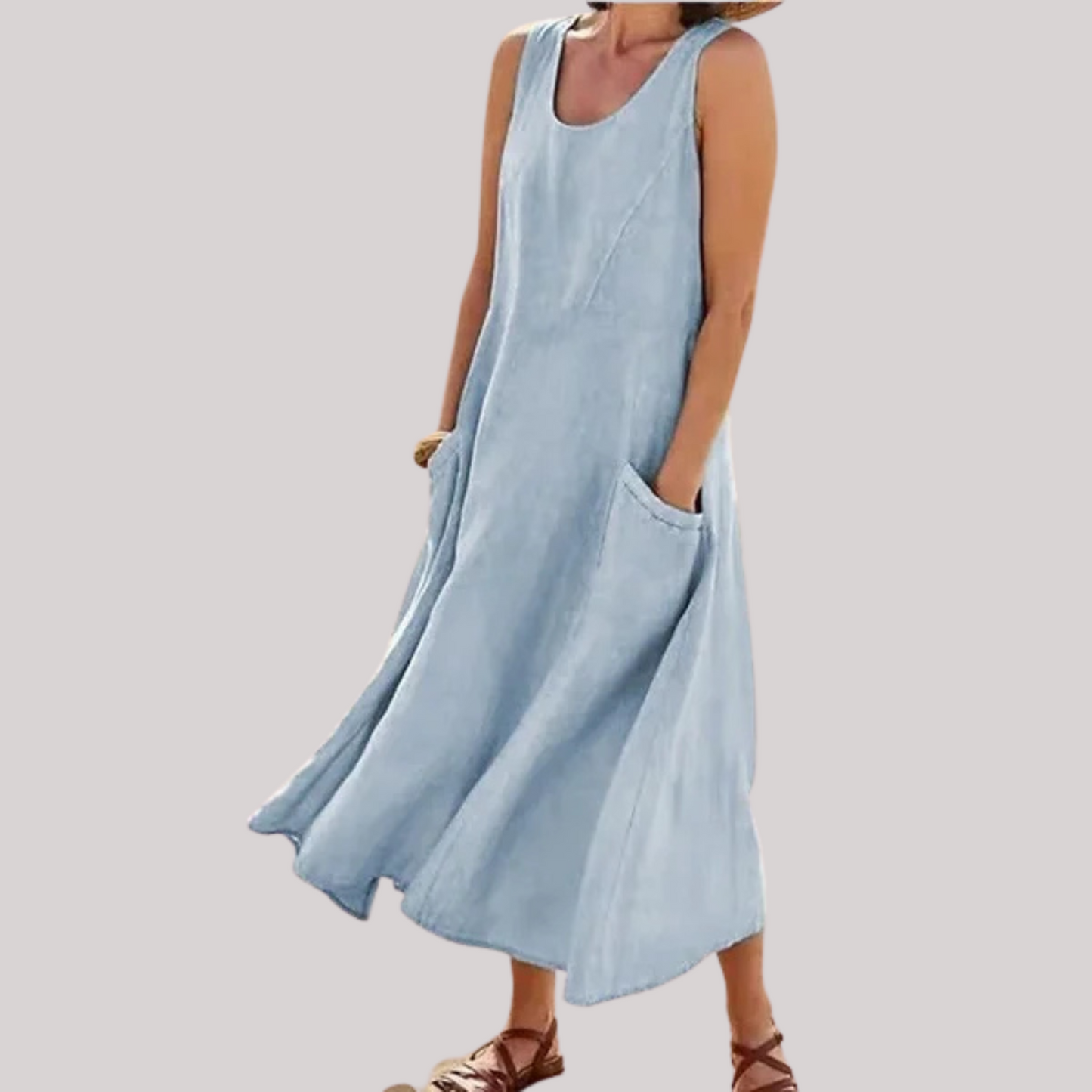 Jolie – Robe midi sans manches en coton et lin