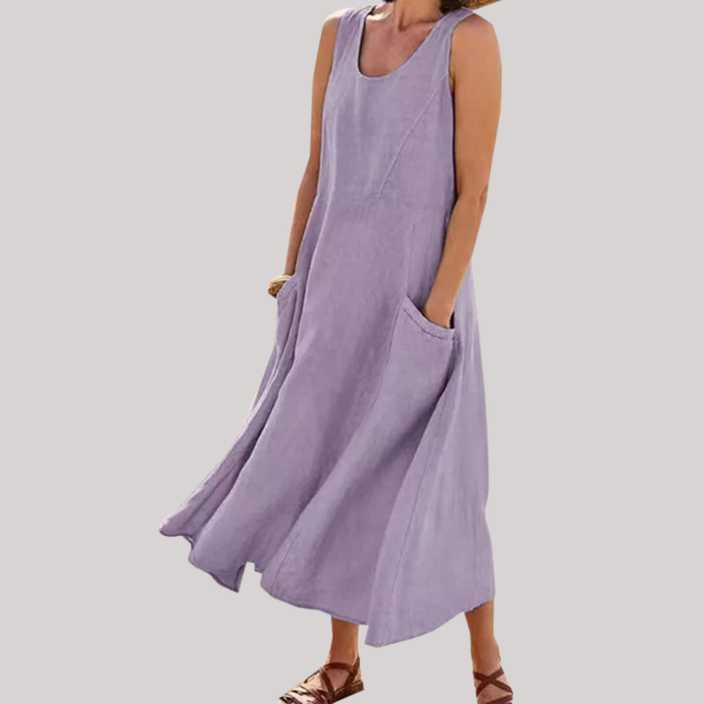 Jolie – Robe midi sans manches en coton et lin