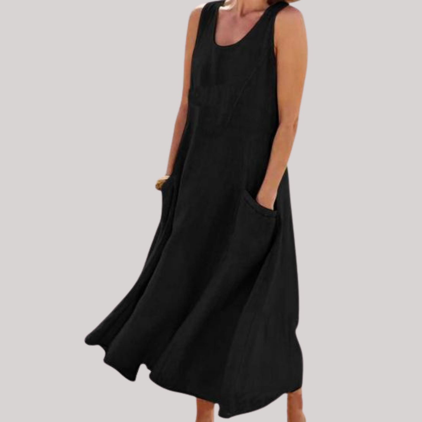 Jolie – Robe midi sans manches en coton et lin