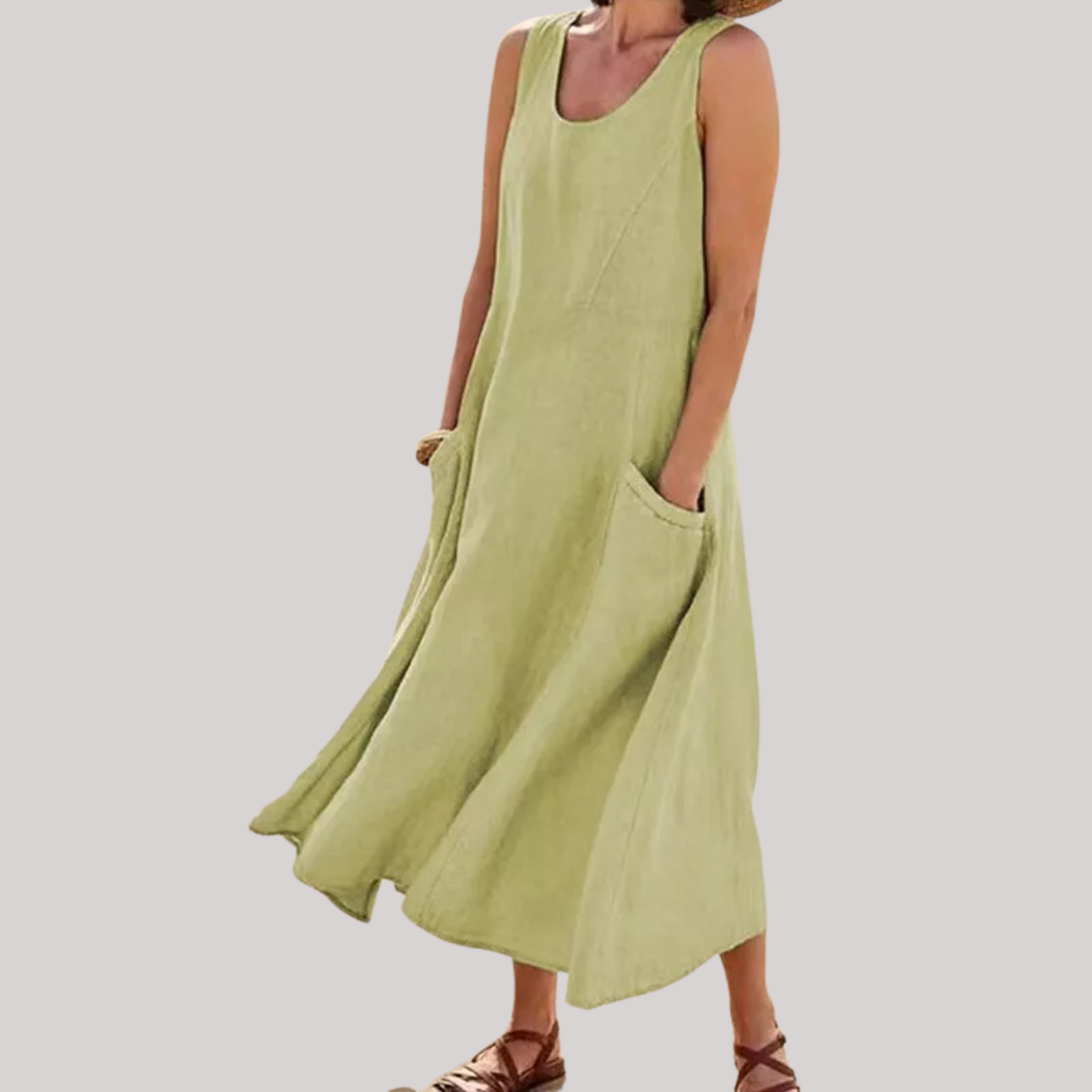 Jolie – Robe midi sans manches en coton et lin