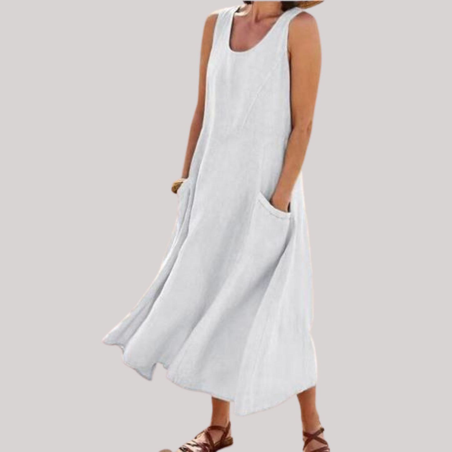 Jolie – Robe midi sans manches en coton et lin