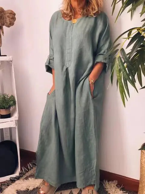Malory - Robe longue vintage en coton et lin