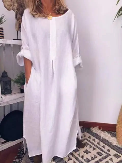 Malory - Robe longue vintage en coton et lin