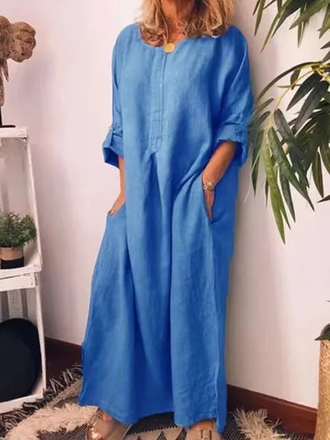 Malory - Robe longue vintage en coton et lin