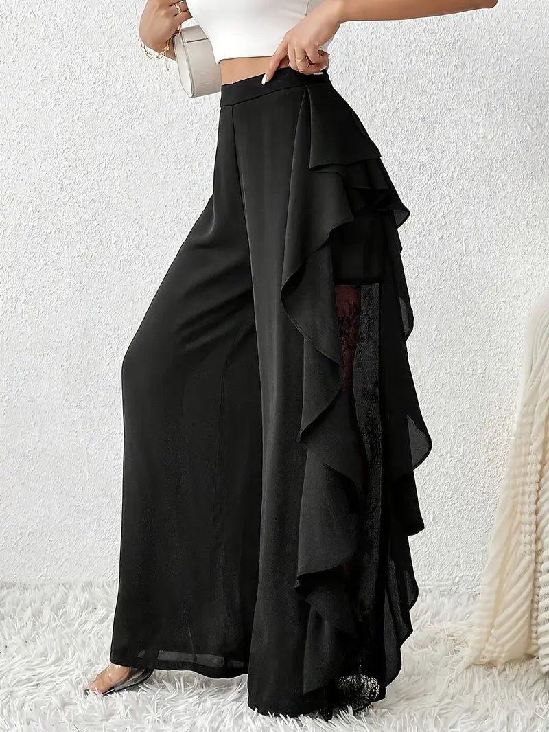 Dorice -Pantalon large élégant avec bordure en dentelle
