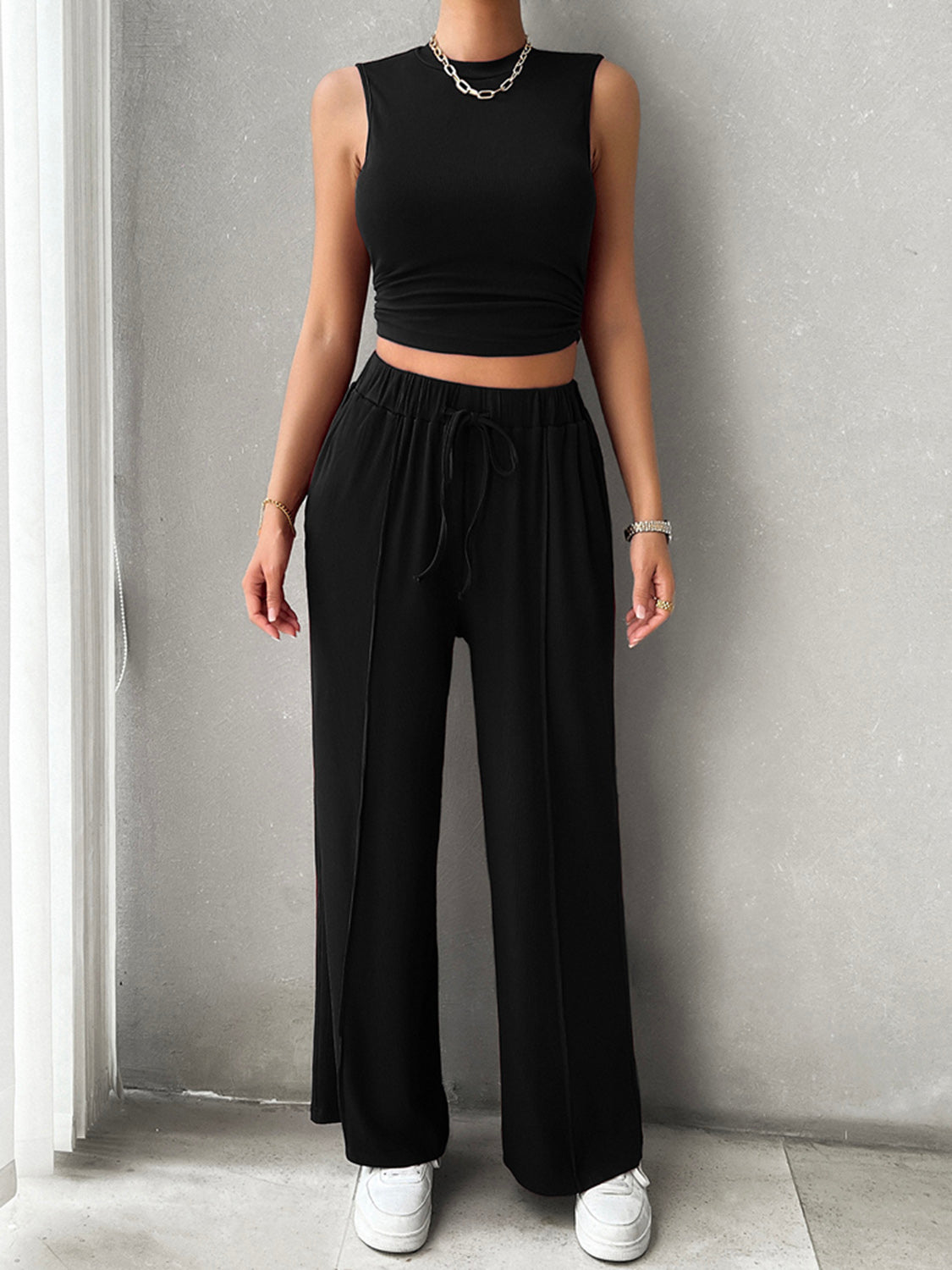 Jelai - Ensemble casual débardeur et pantalon à cordon de serrage