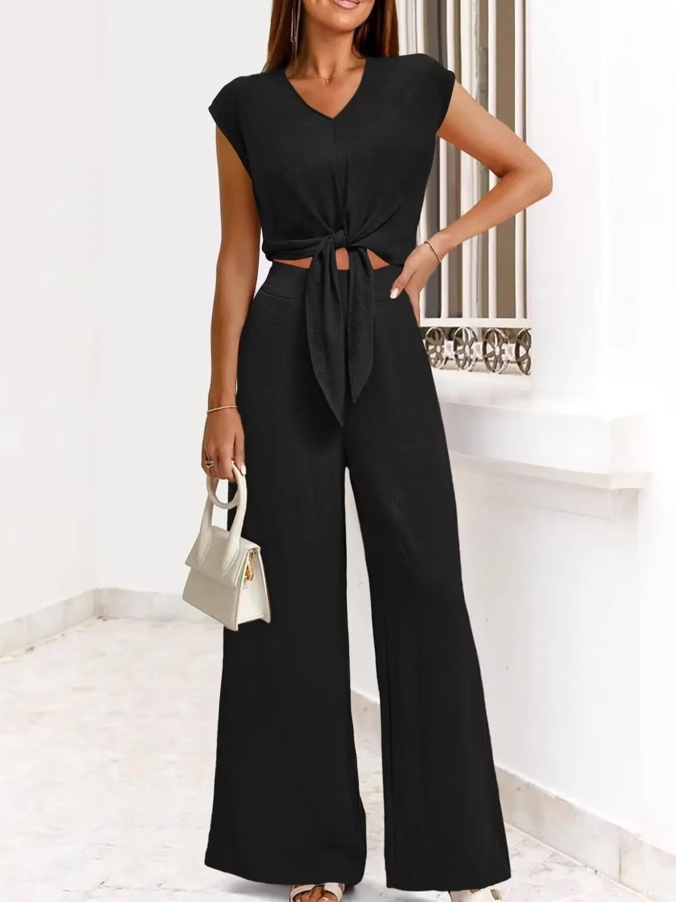 Fianna - Ensemble élégant top court et pantalon large