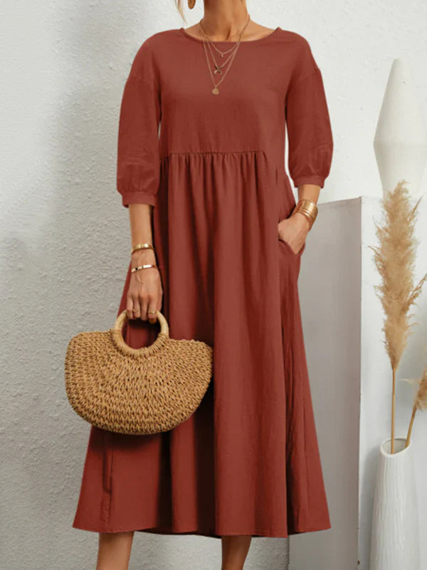 Leitha - Robe à manches trois-quarts ballon