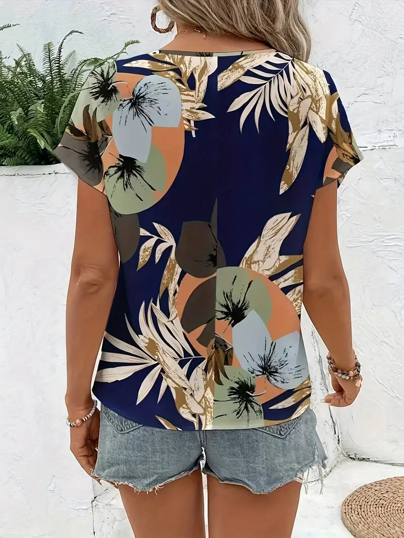Olive - Chemisier femme élégant à motif floral et manches courtes