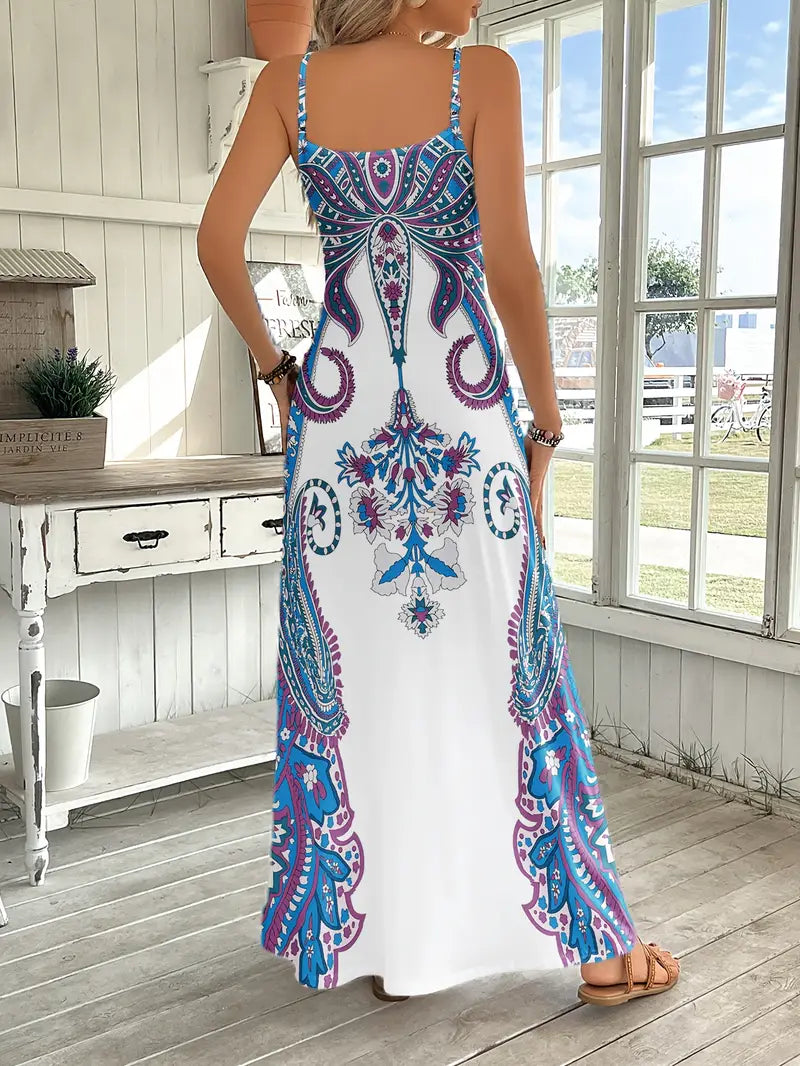 Martha - Robe longue imprimée sans manches pour femmes