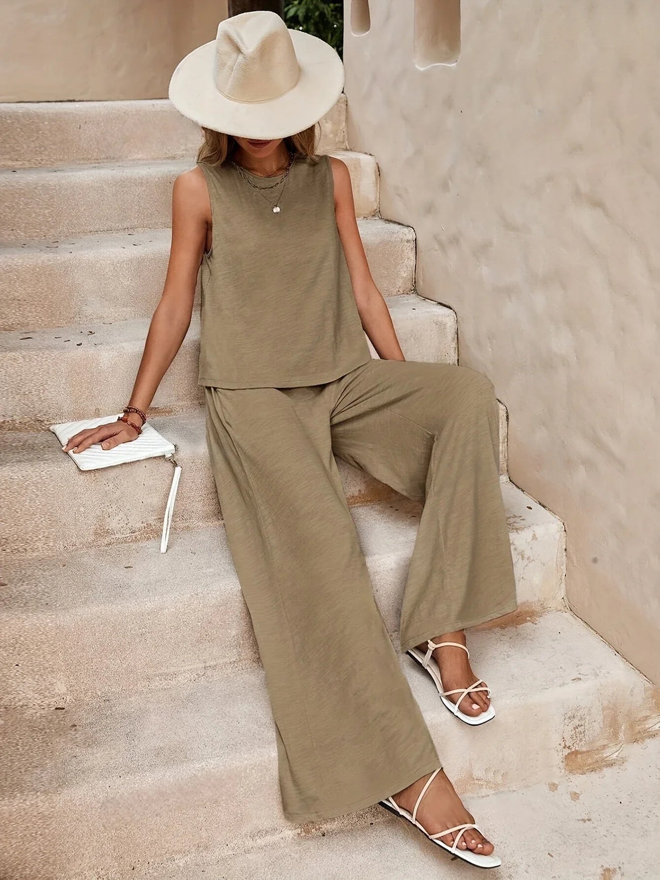 Hope - Ensemble composé d'un haut sans manches et d'un pantalon à jambes larges