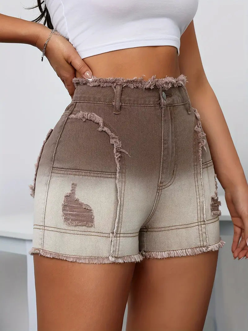 Luma - Short en jean taille haute effet vieilli ombré