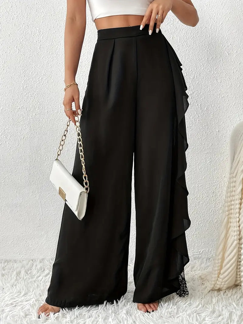 Dorice -Pantalon large élégant avec bordure en dentelle