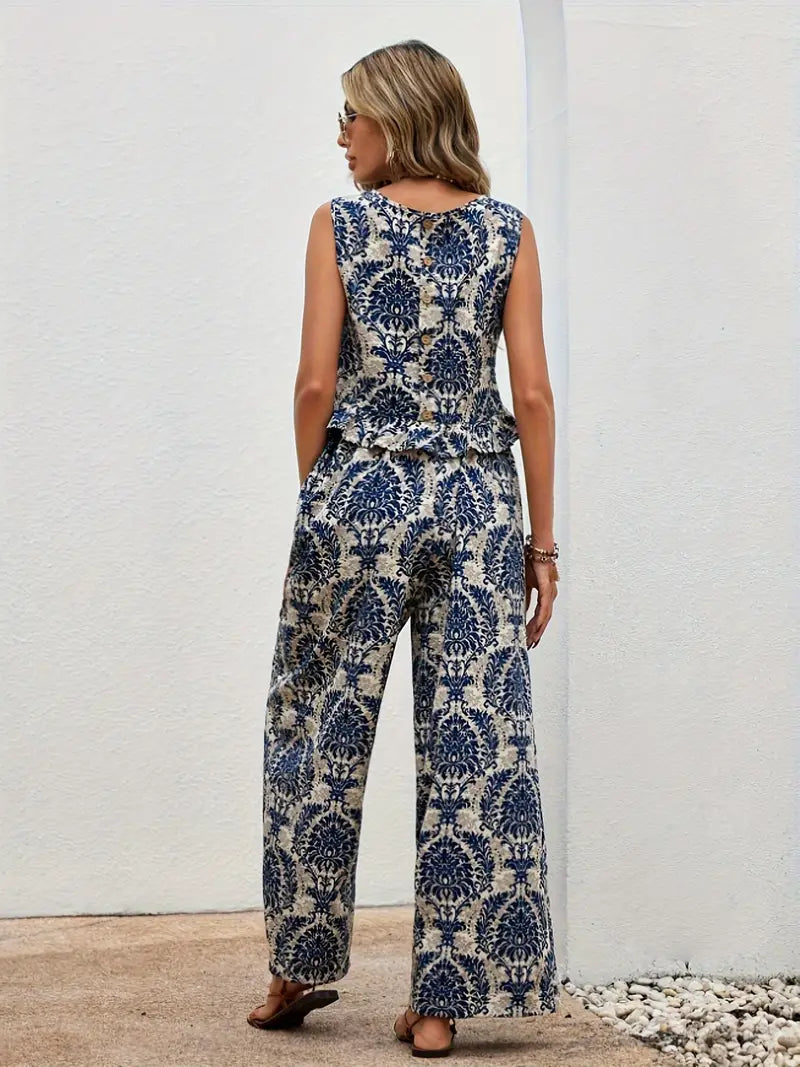 Thea - Ensemble composé d'un haut sans manches et d'un pantalon à jambes larges