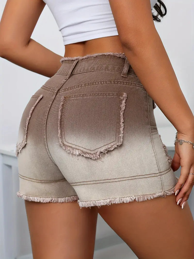 Luma - Short en jean taille haute effet vieilli ombré