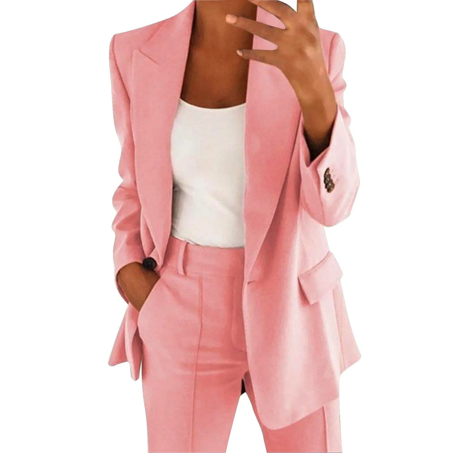 MiraSet - Ensemble tailleur femme avec blazer et pantalon de couleur unie