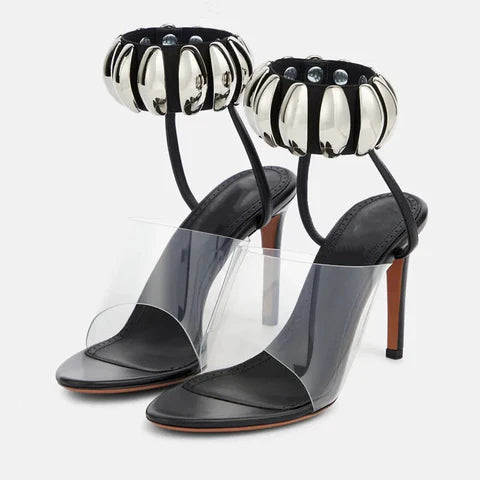 Jennie - Sandales à talons hauts transparentes avec perles pour femmes