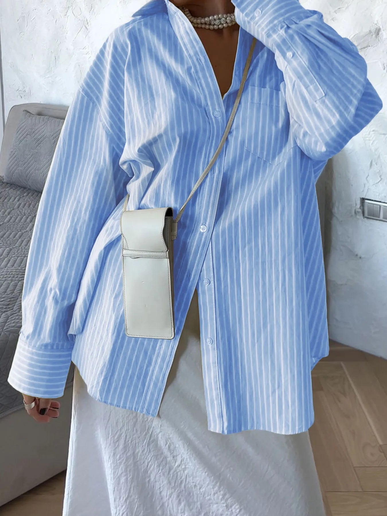 Elisa - Chemise ample à manches longues rayée avec boutons