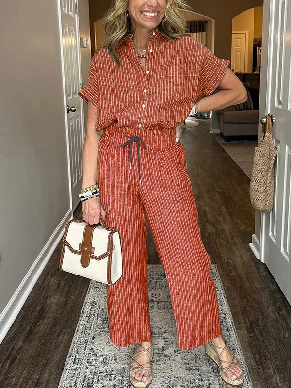 Malou - Ensemble décontracté avec chemise ample boutonnée et pantalon large