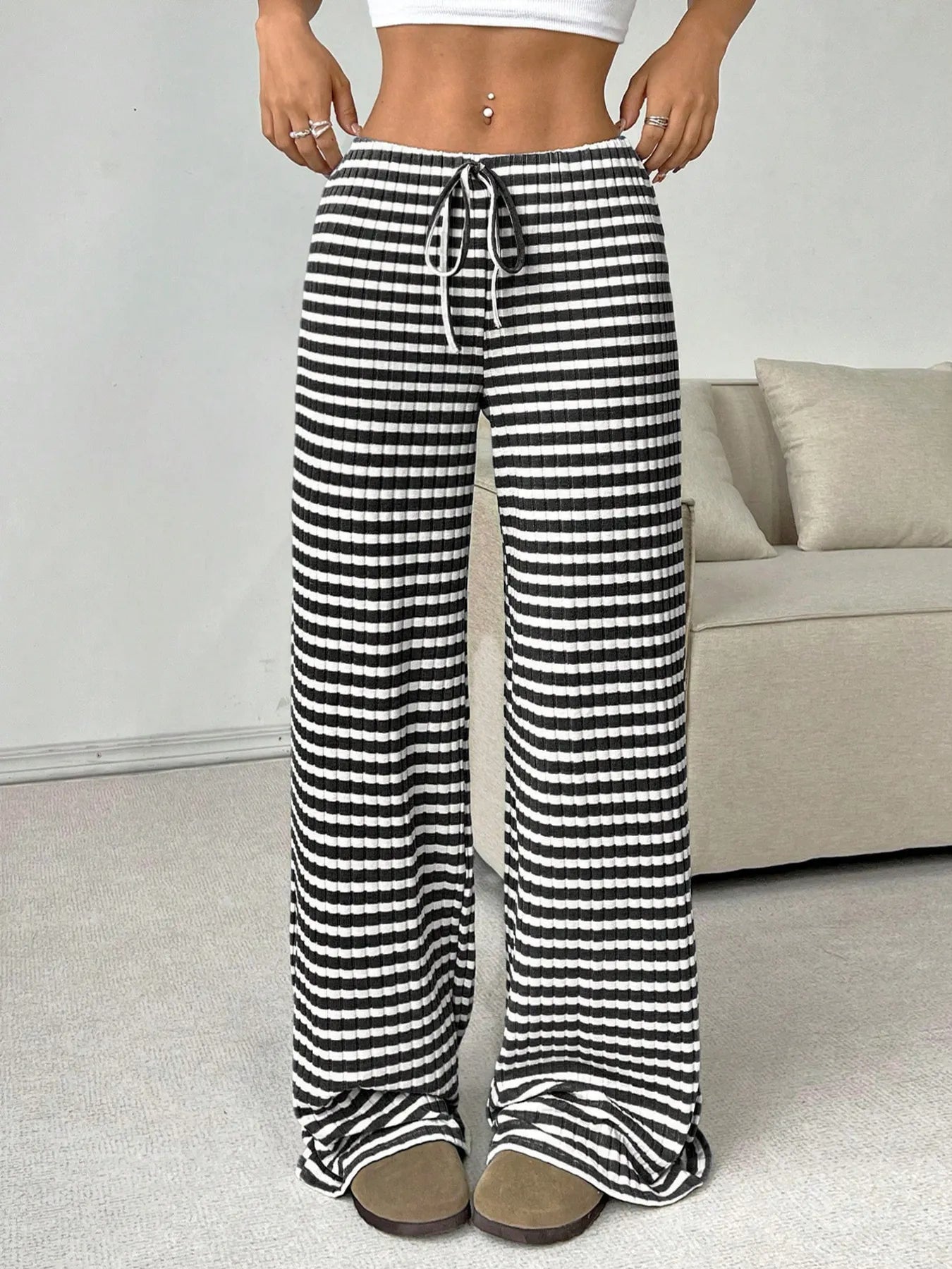 Cecily - Pantalon large à rayures avec cordon de serrage