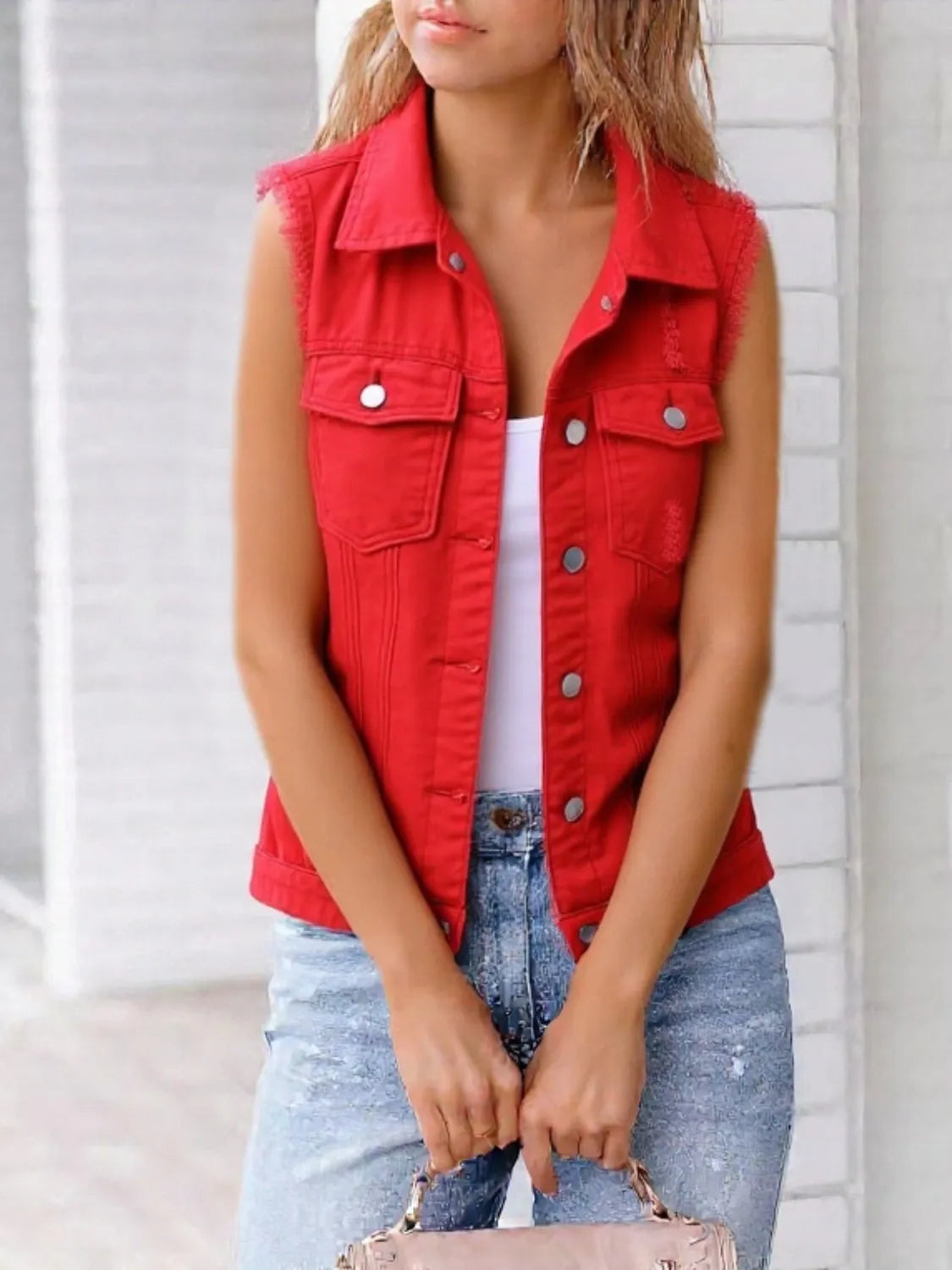 Danica - Gilet en jean effiloché sans manches