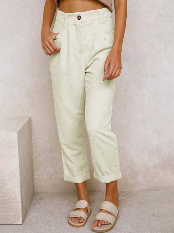 Parthena - Pantalon droit en velours côtelé à taille haute