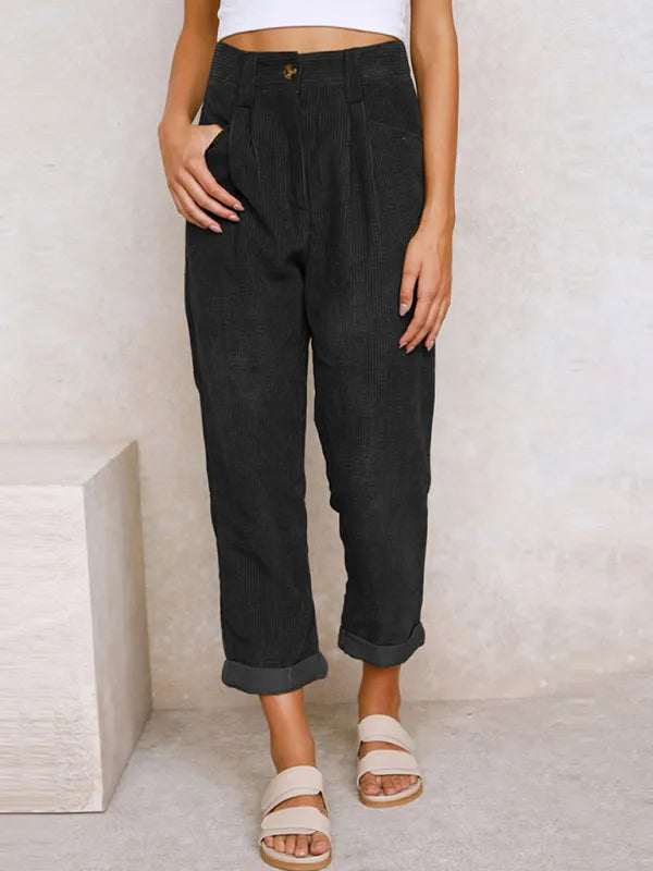 Parthena - Pantalon droit en velours côtelé à taille haute