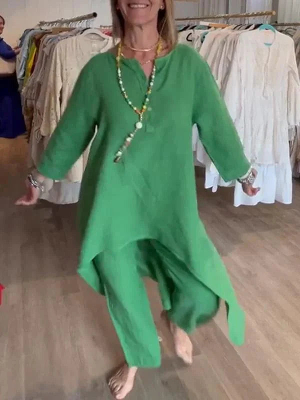 Ensemble décontracté en lin uni pour femme