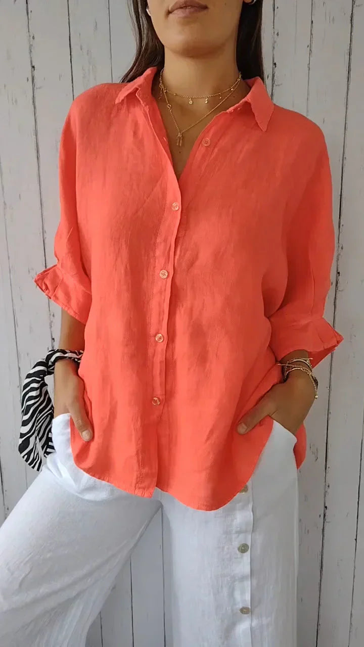 Harlow - Blouse en coton et lin avec patte de boutonnage