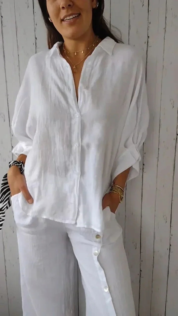 Harlow - Blouse en coton et lin avec patte de boutonnage