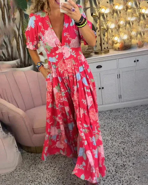 Celia - Robe longue avec décolleté en V