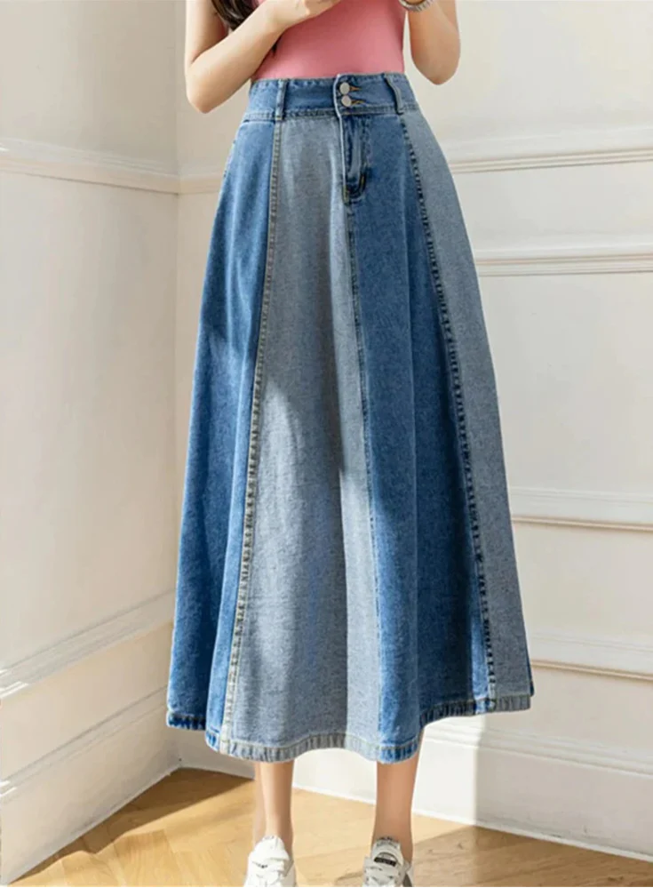 Rosalind - Jupe longue en jean patchwork pour femme