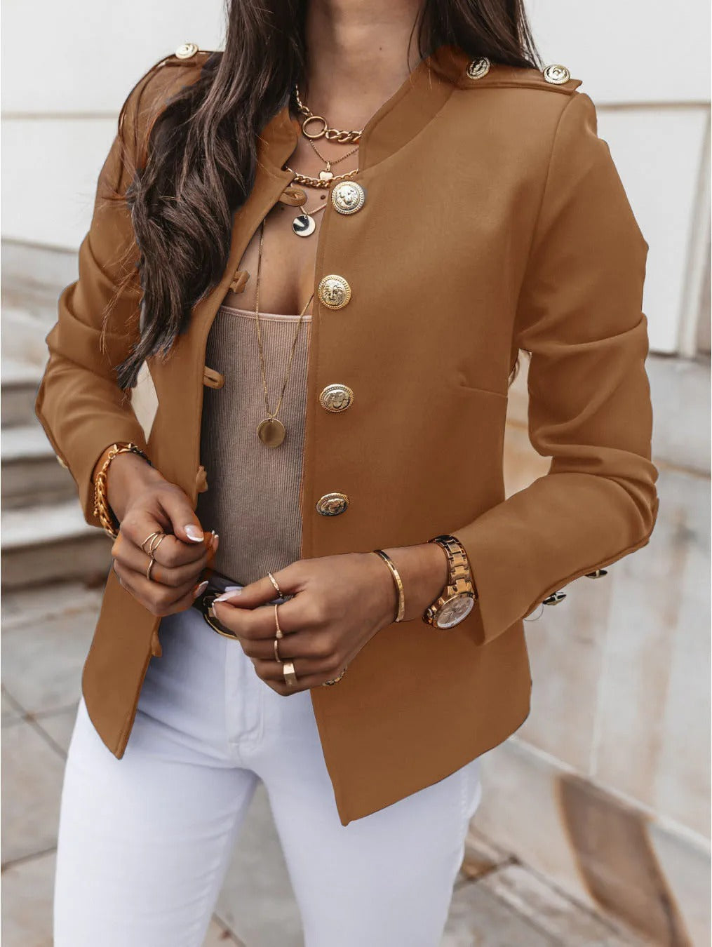 Martha - Veste blazer élégante avec col en O et manches longues