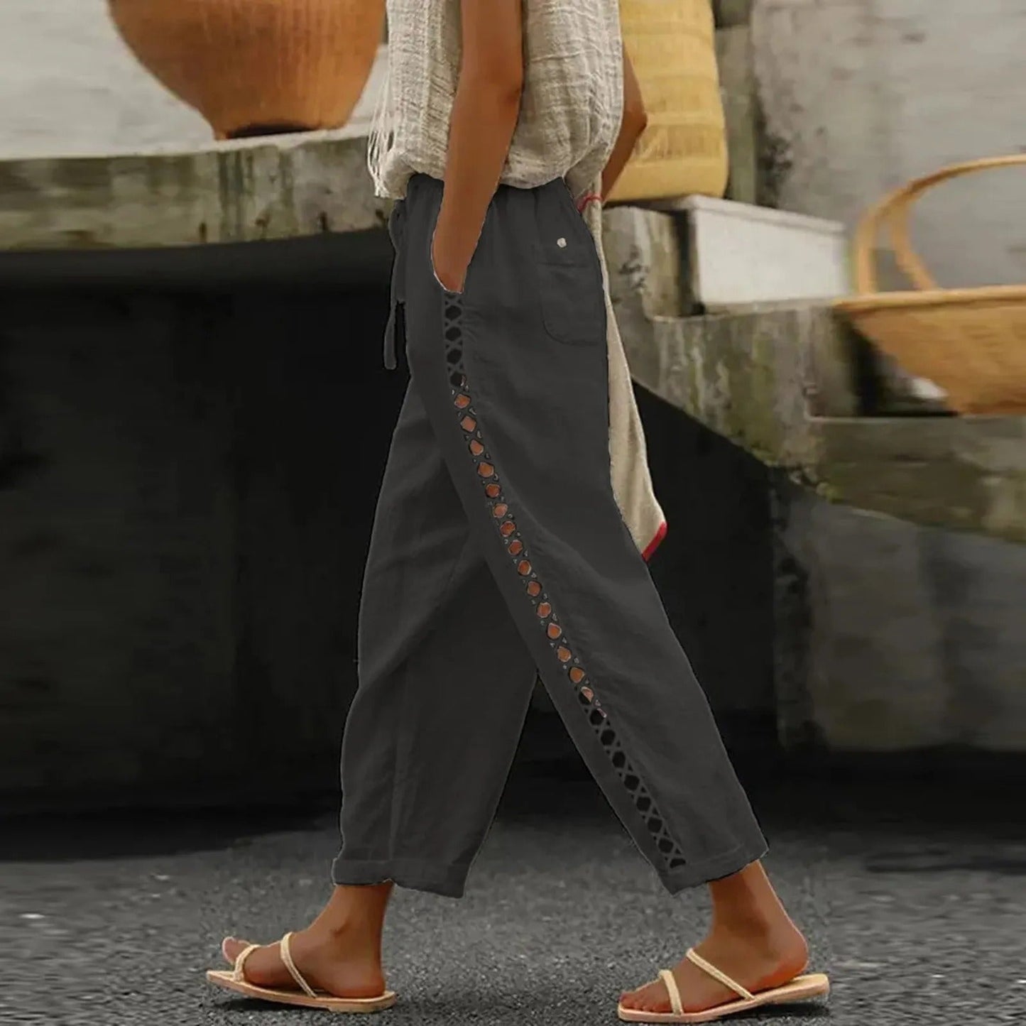 Cora - Pantalon baggy décontracté à jambes larges