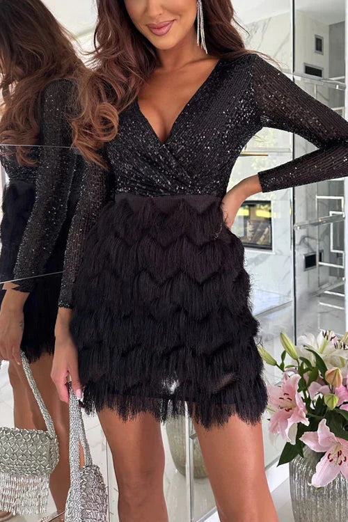 Elmira - Robe élégante à franges et col en V