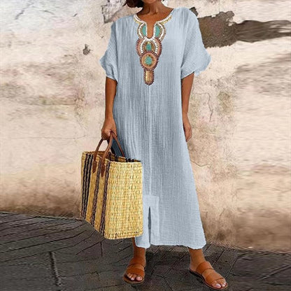 Olive - Robe en coton et lin pour femmes