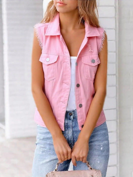 Danica - Gilet en jean effiloché sans manches