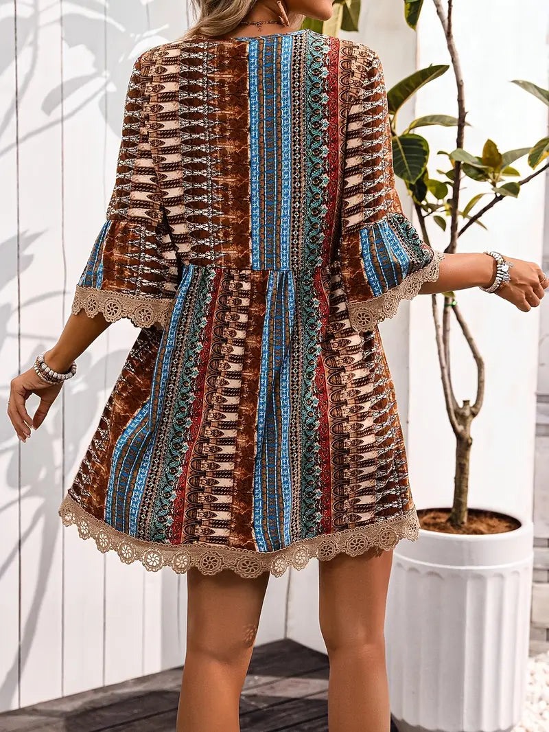 Erma - Robe élégante pour femme avec col en V et bordure en dentelle