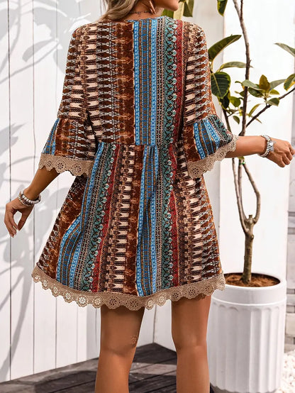 Erma - Robe élégante pour femme avec col en V et bordure en dentelle