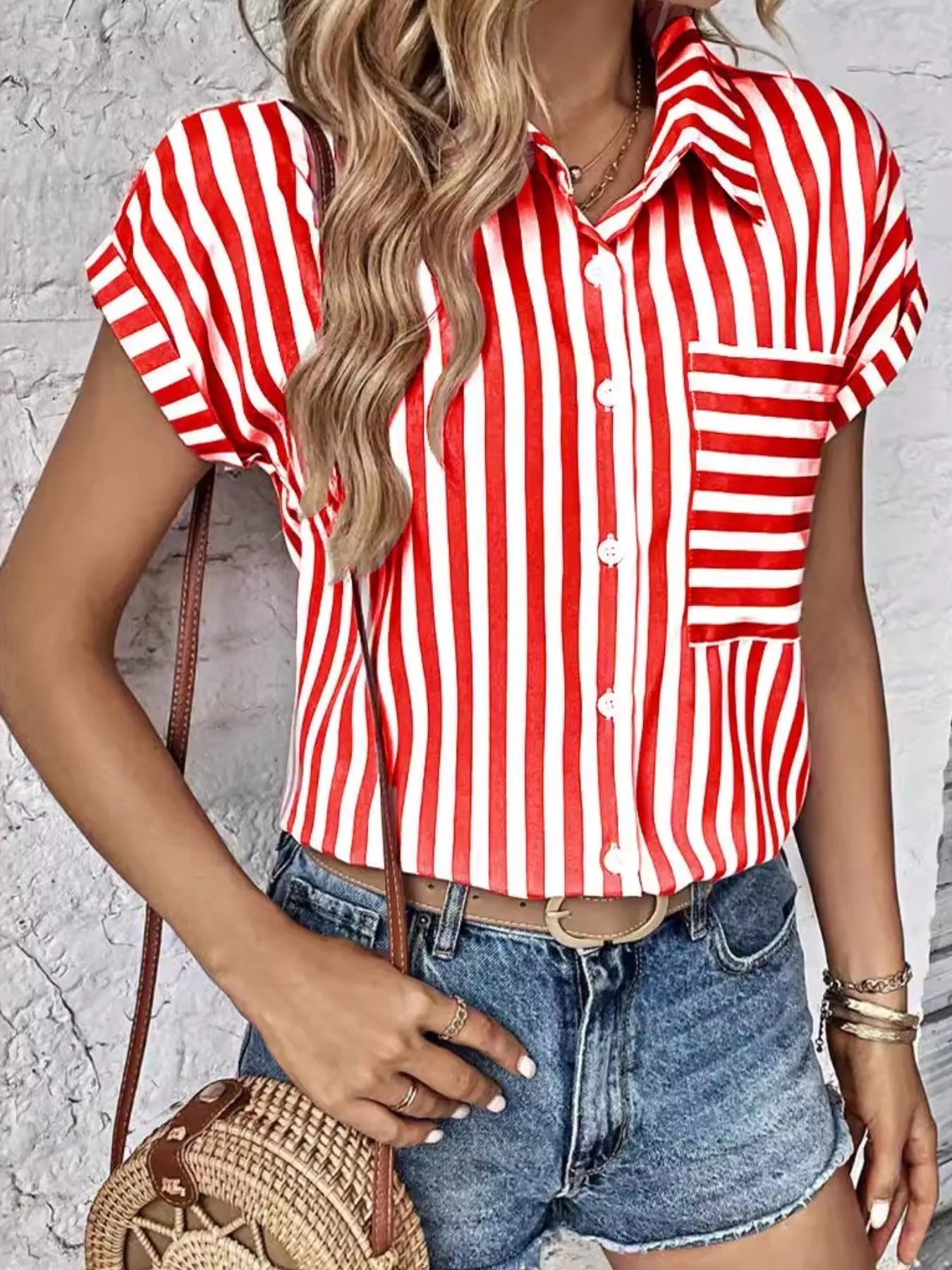 Amayah - Chemise à rayures manches courtes boutonnée avec poche