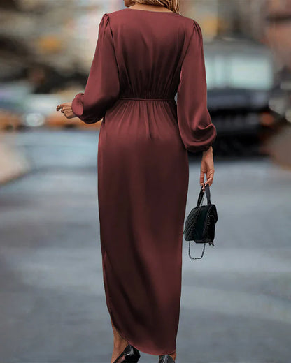Erica - Robe élégante à manches lanternes et col en V