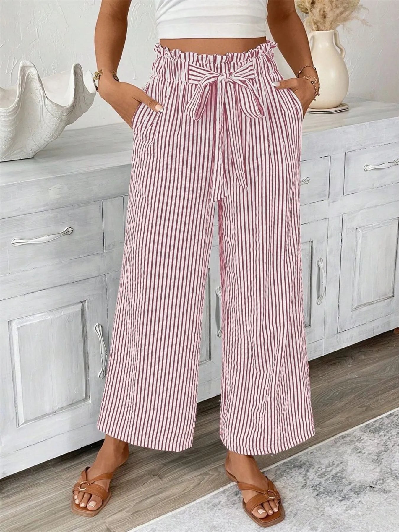 Candy - Élégant pantalon à rayures larges et taille haute