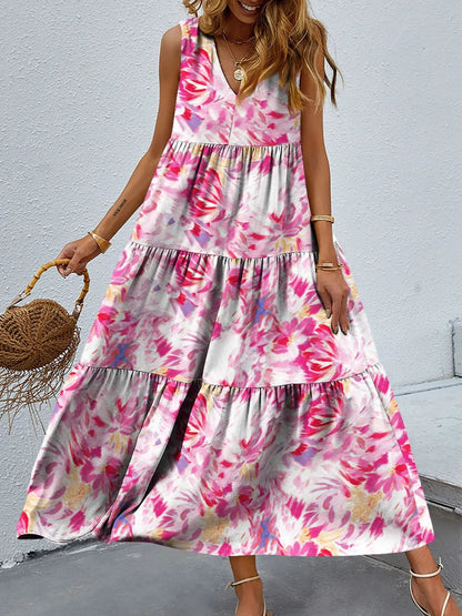 Taylor - Robe longue florale élégante sans manches à col en V