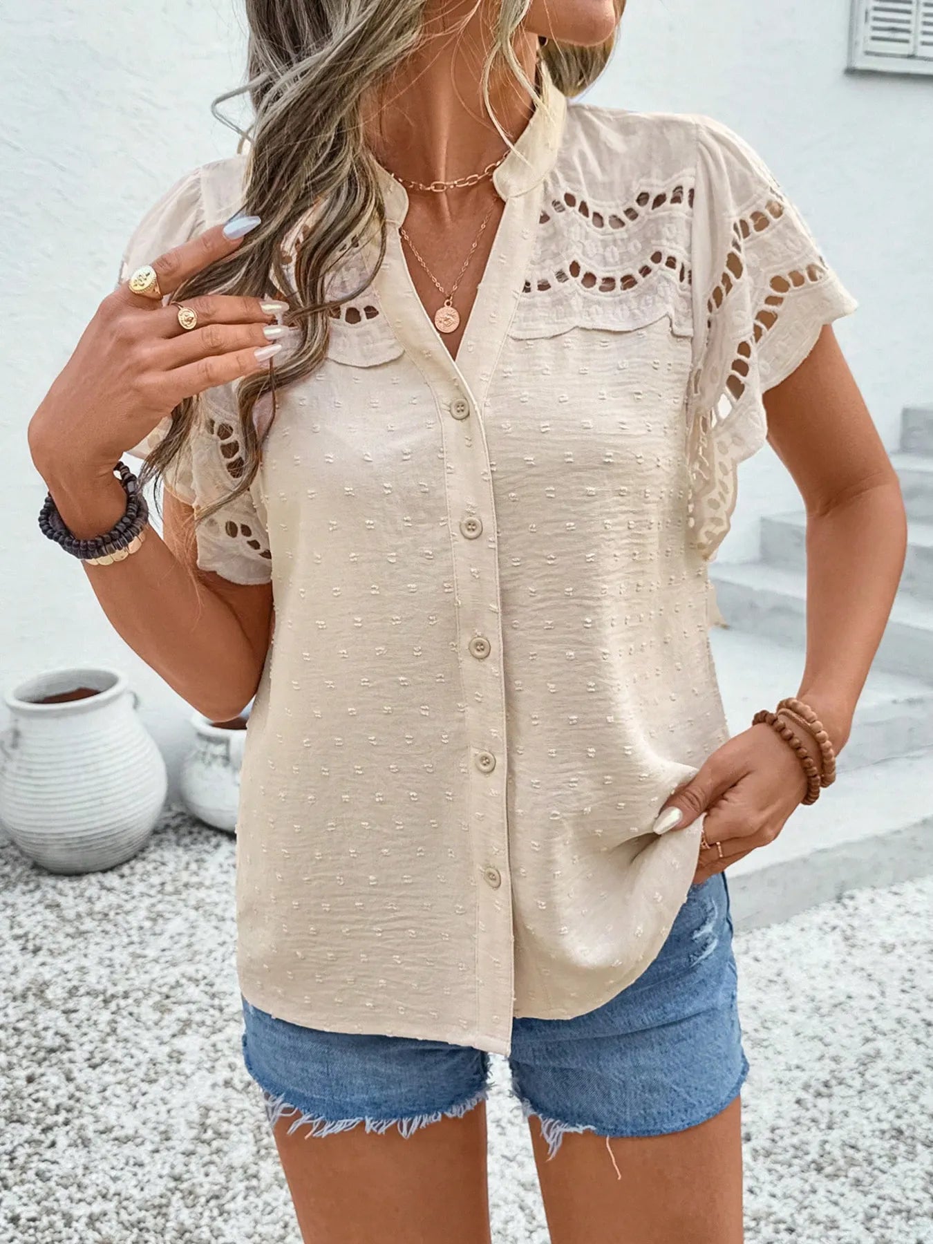 Lottie - Blouse décontractée à pois boutonnée
