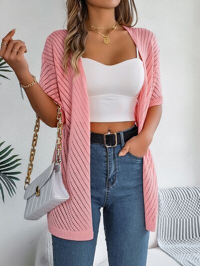 Delaney - Élégant cardigan ajouré à manches mi-longues et devant ouvert